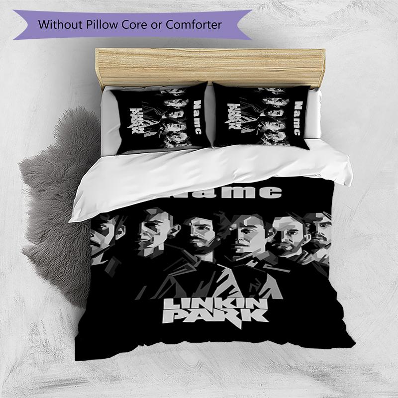 3pcs Custom Name Cartoon Linkin Park Bedding Set Duvet Cover Closure Includes 1 Duvet Cover & 2 Pillowcases for All Seasons Bedroom Decor