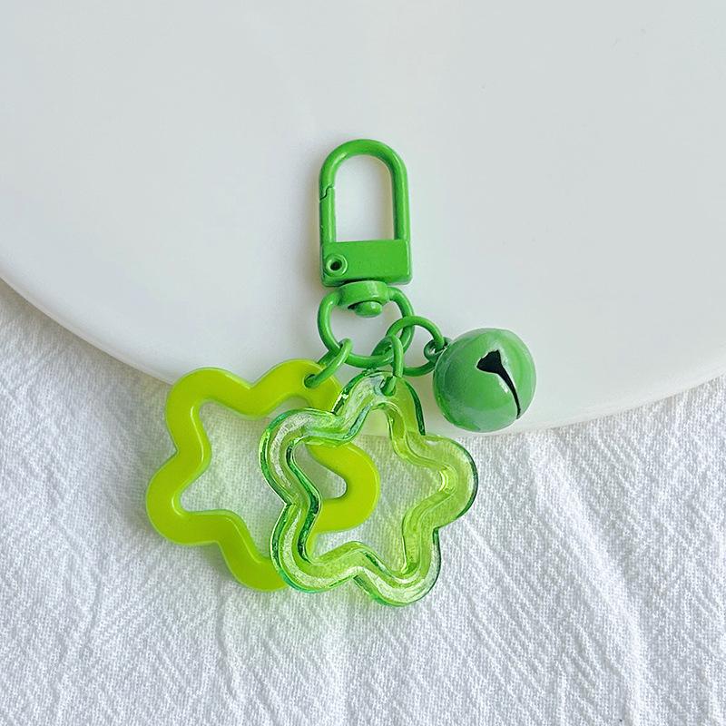 Color Candy Acrylic Pentagram Key Chain Stars Bell Charms Key Ring Earphone Case Purse Wallet Decor Accessories Kid Girls Gifts
