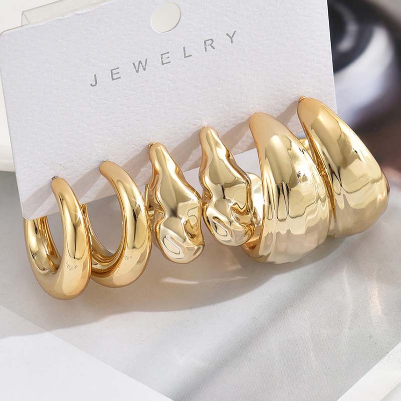 

Vintage 3/6 Pair Set Gold Color Droplet C-shaped Irregular Hoop Earrings for Women Fashion Bean Stud Earrings Party Zircon Gift