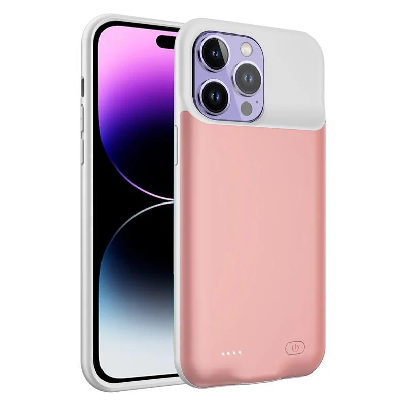 D88S 7000 мАч Портативный зарядный чехол для iPhone 14 Pro Защитный чехол-аккумулятор Защита от царапин Внешний аккумулятор Чехол для телефона Поддержка аудиофункции-Черный розовый