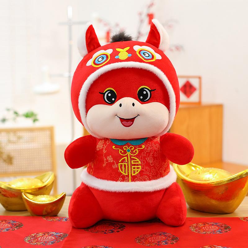 Large 2026 Year of the Horse Zodiac Pony Plush Doll – National Style Rag Doll Gift