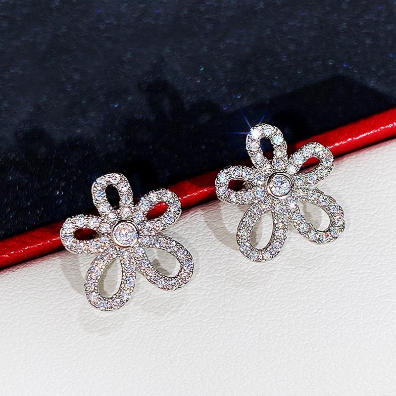 Boucles d'oreilles à tige en forme de fleur exquise pour mariée, style de fête de mariage, doux, accessoires pour oreilles de femme, bijoux en CZ de luxe