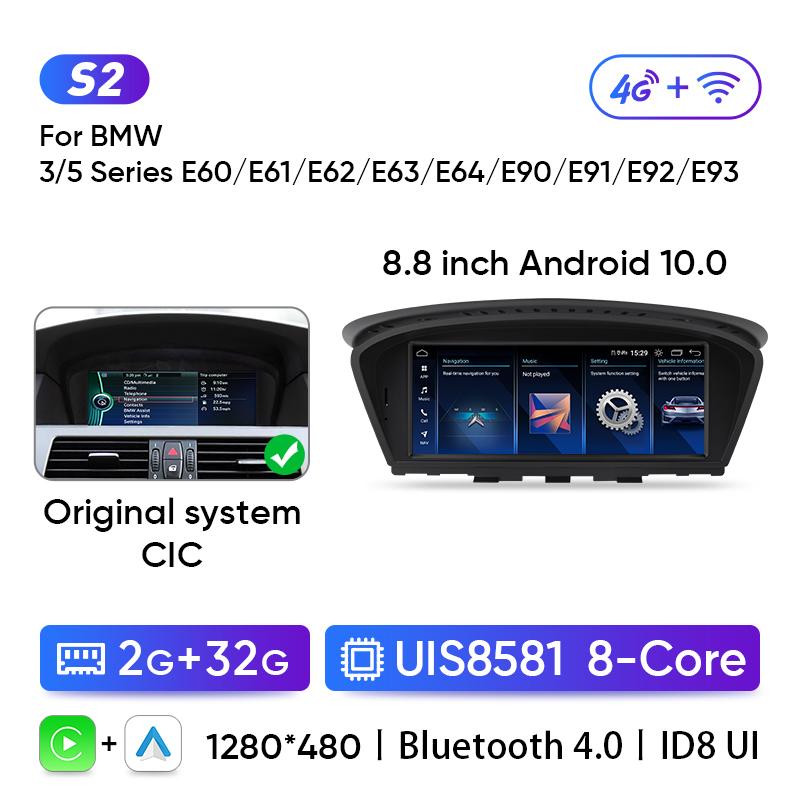 Ainavi 8,8palcové autorádio pro BMW řady 5 E60 E61 E90 E91 multimediální bezdrátové carplay android auto hlavní jednotka systém CCC CIC