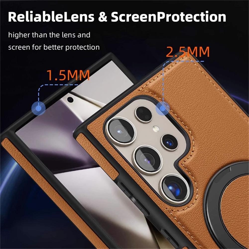 360° Rotation Stand Holder Leather Magnetic Case For Samsung Galaxy S26 S25 Ultra S24 S23 S22 Plus Wireless Charge Bumper Cover