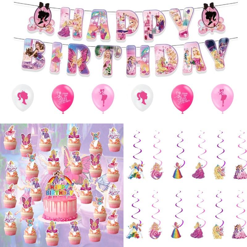 Barbie Birthday Party Balloon Set With Banner 4 Pieces Includes Banner 18pcs Balloons 12pcs Small Inserts 1 Large Insert