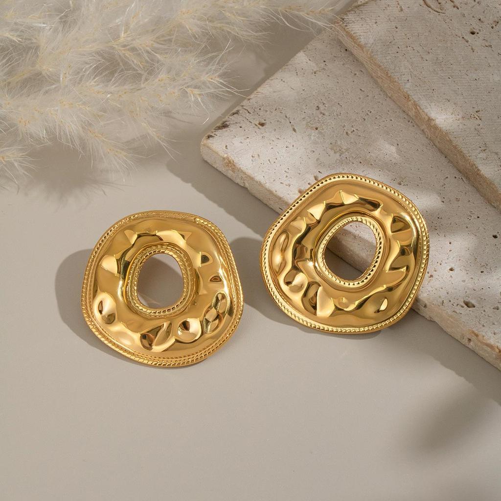 18K Gold-Plated Hammered Stainless Steel Earrings: Versatile, Non-Fading Women's Jewelry
