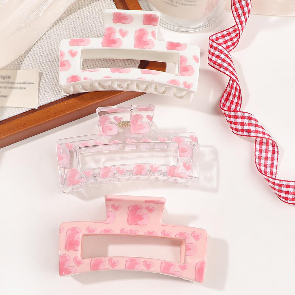 10 Pcs Pink Heart Print Hair Claw Clipsstrong Hold Hair Accessories For Cosplay Women Valentine'S Day Hair Pins Party Gifts