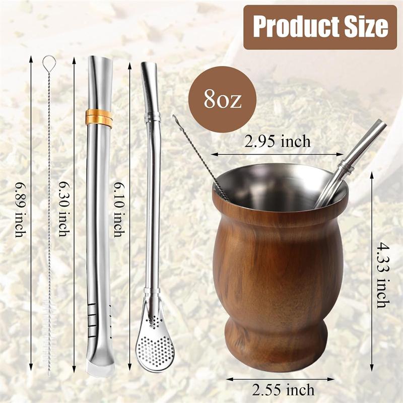 Set Tazza Yerba Mate da 8oz Doppia Parete Acciaio Inossidabile 304 Zucca Mate Tazza Termica con 2 Cannucce e Spazzolino per Bevande