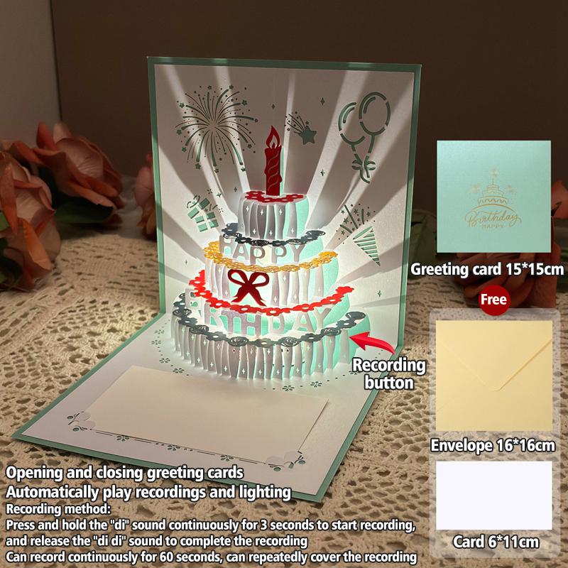 1/5Pcs Music Glowing Lighting Greeting Cards Birthday Blessing Postcard Handwritten Birthday Party Greeting Card