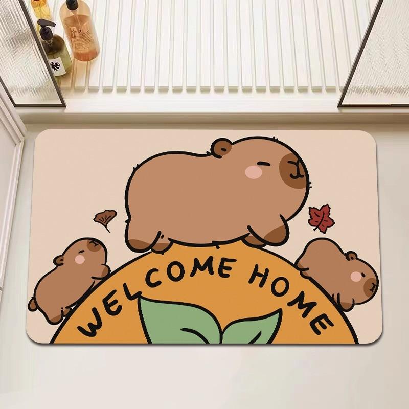 Capybara Print Bath Mat Non Slip Doormat Kitchen Drying Mat for Bedroom Drain Mat Entryway Rug Cartoon Home Carpet