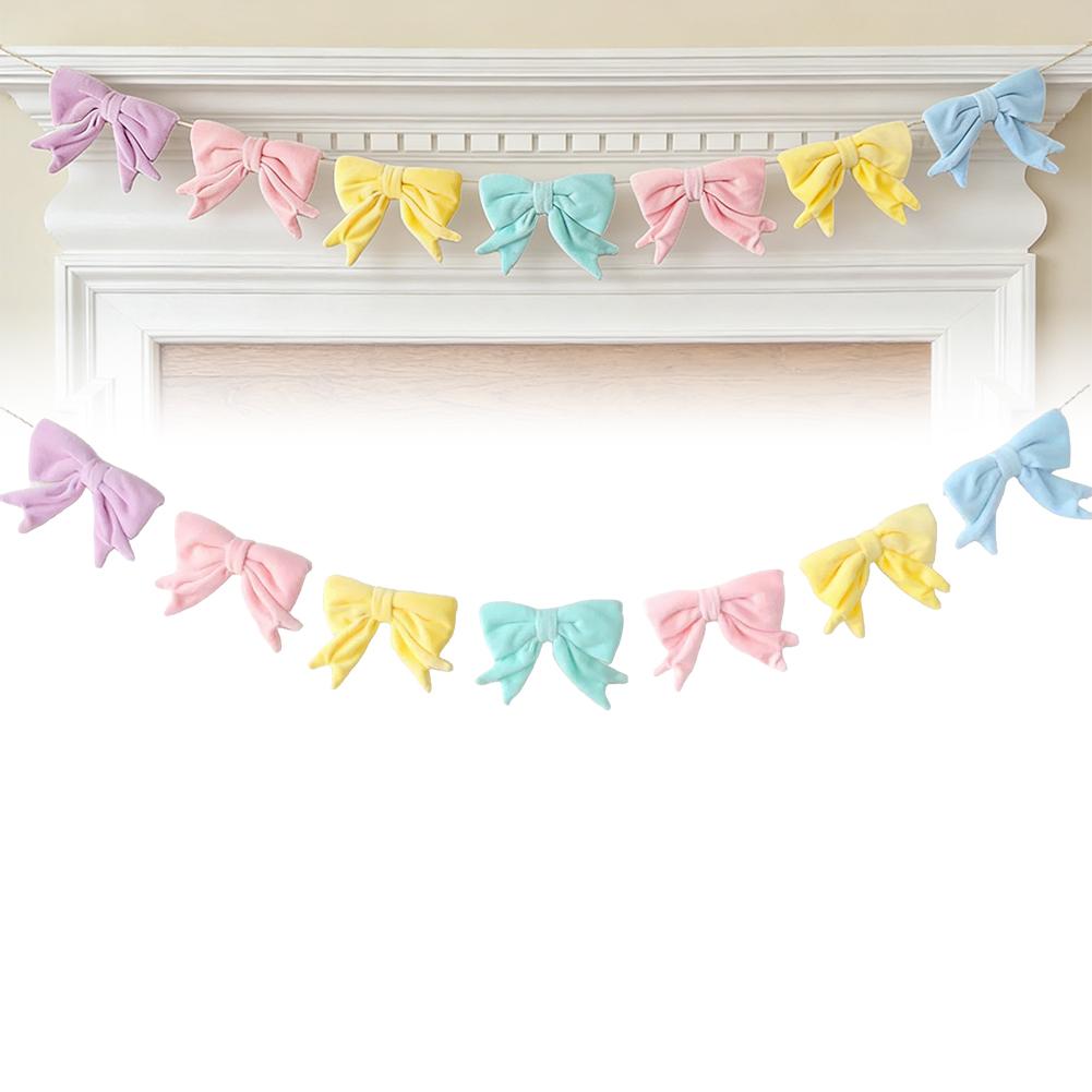 

6.5ft Easter Velvet Bow Garland Spring Hanging Decoration For Fireplace Wall Wedding Anniversary Party Decor Holiday Ornament