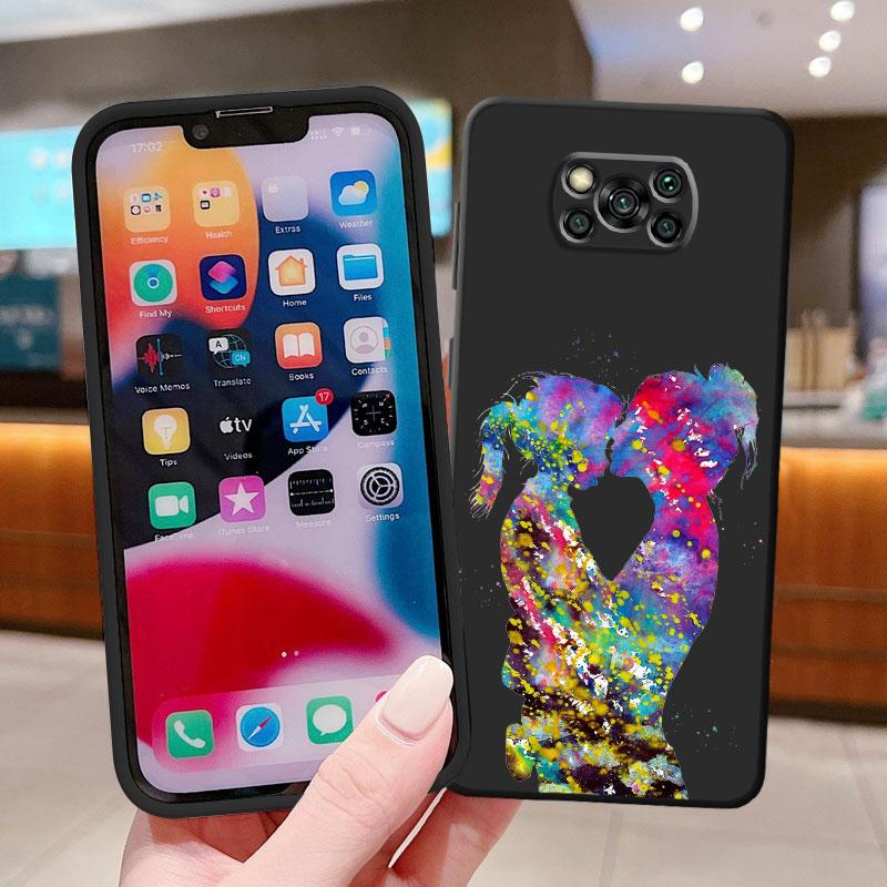 Black Brown Hair Girl Phone Case for Xiaomi Poco X4 F4 C40 M4 5G F3 GT M3 X3 NFC X3 Pro F1 X4 Pro X3 GT X4 GT Silicone Cover