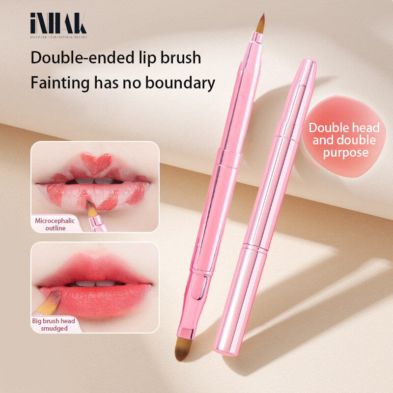 [100% Original] Inhak Dual Lip Brush Retractable Lip Makeup Brush Lipstick Lip Gloss Brush 1pc
