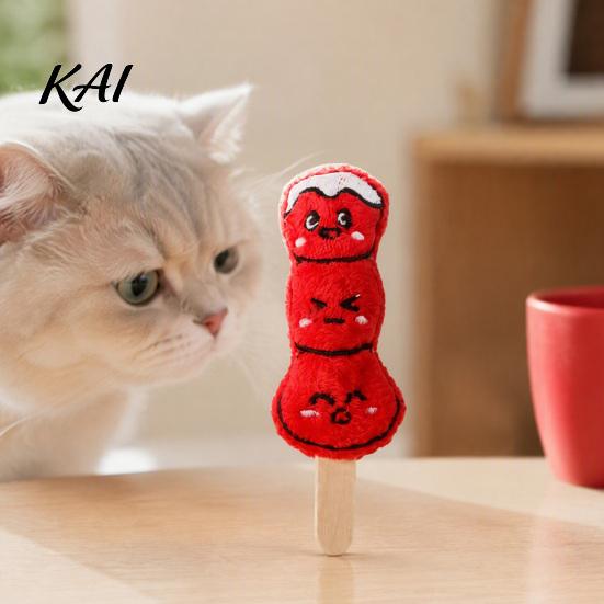 Durable Kitten Teething Toy Plush Cat Chew Toy, Sugarcoated Haws Stick Design, Cute Simulation Food Toys Stuffed for Indoor Cats Biting,