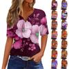 Dam T-shirt Tryck Knapp Kortärmad Vardag Helg Mode Grundläggande V-hals Vanlig Topp