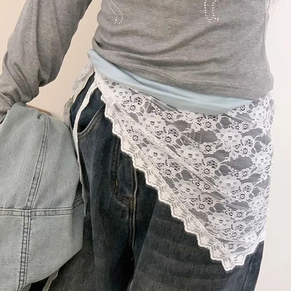 Trendy Lace Half Skirt Flower Embroidery Korean Spring Headscarf Lace Trim Apron Skirt Accessories