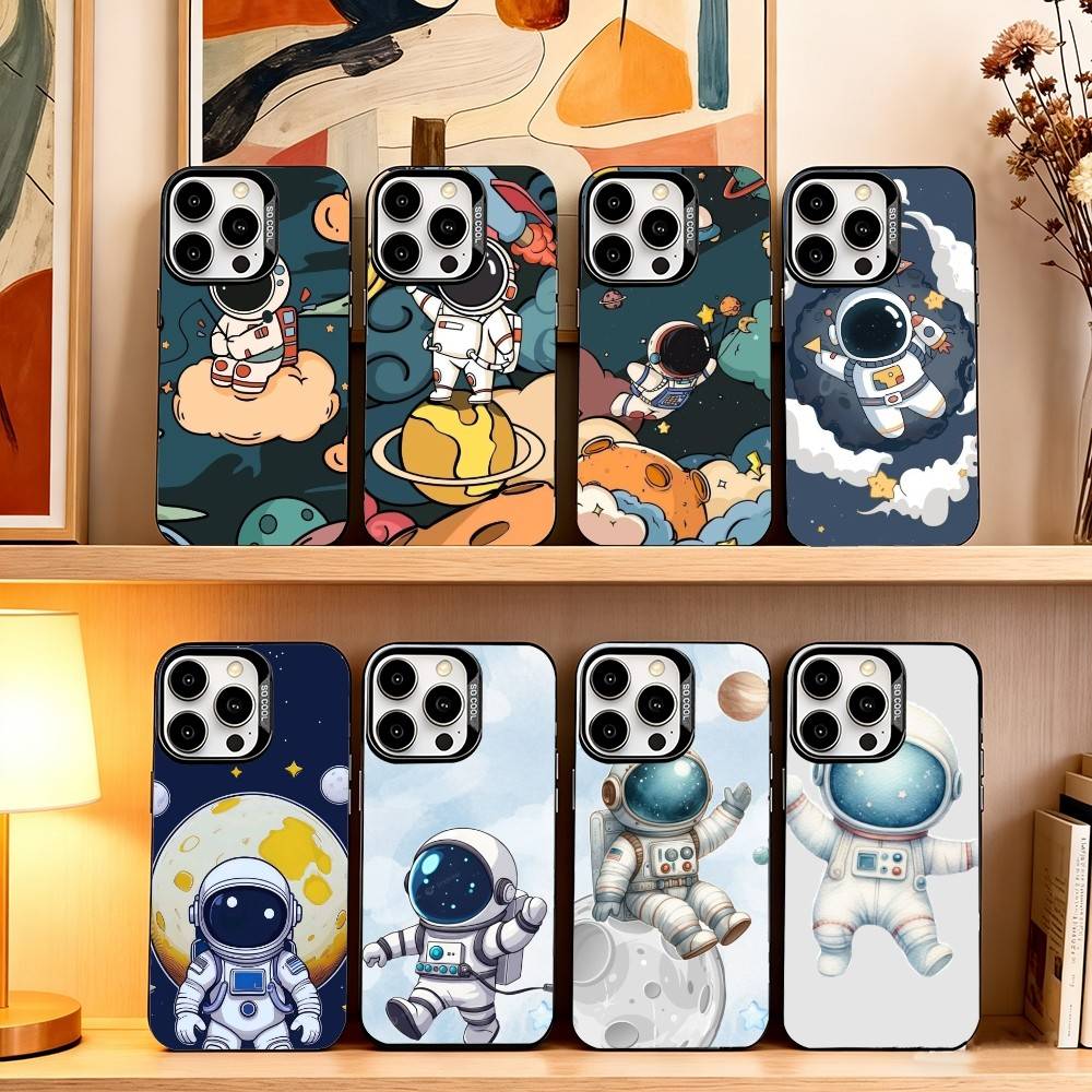 Astronaut S-Silicone Phone Case For iPhone 17,16,15,14,13,12,11 Plus,Pro Max,XS,Colorful Silver Phone Case Funda Cover