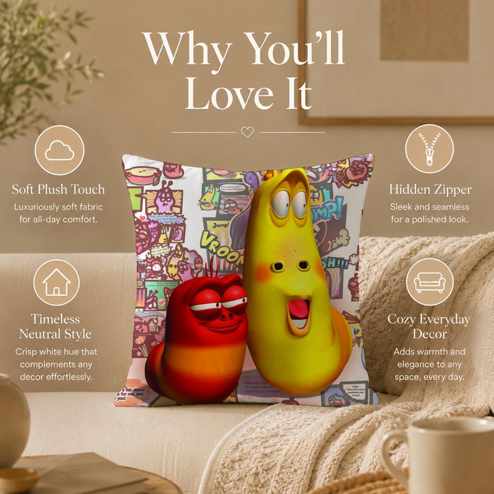 Cartoon L-LarvaS Cushion Cover Double-Sided Printed Pillow Cover Hypoallergenic Dust-Mite Proof