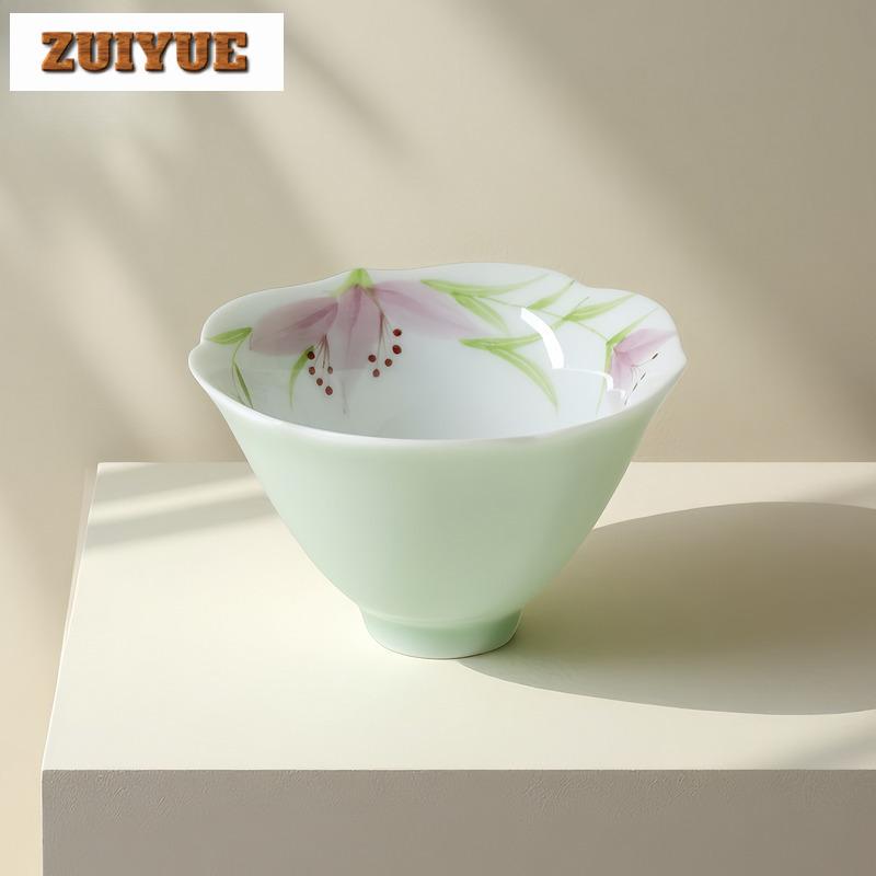 2pc/lot Hand-painted Wild Lily Teacup Retro Tea Bowl Sample Tea Cup Tea-tasting Personal Cup Jianzhan Master Cups Tea Items 85ml