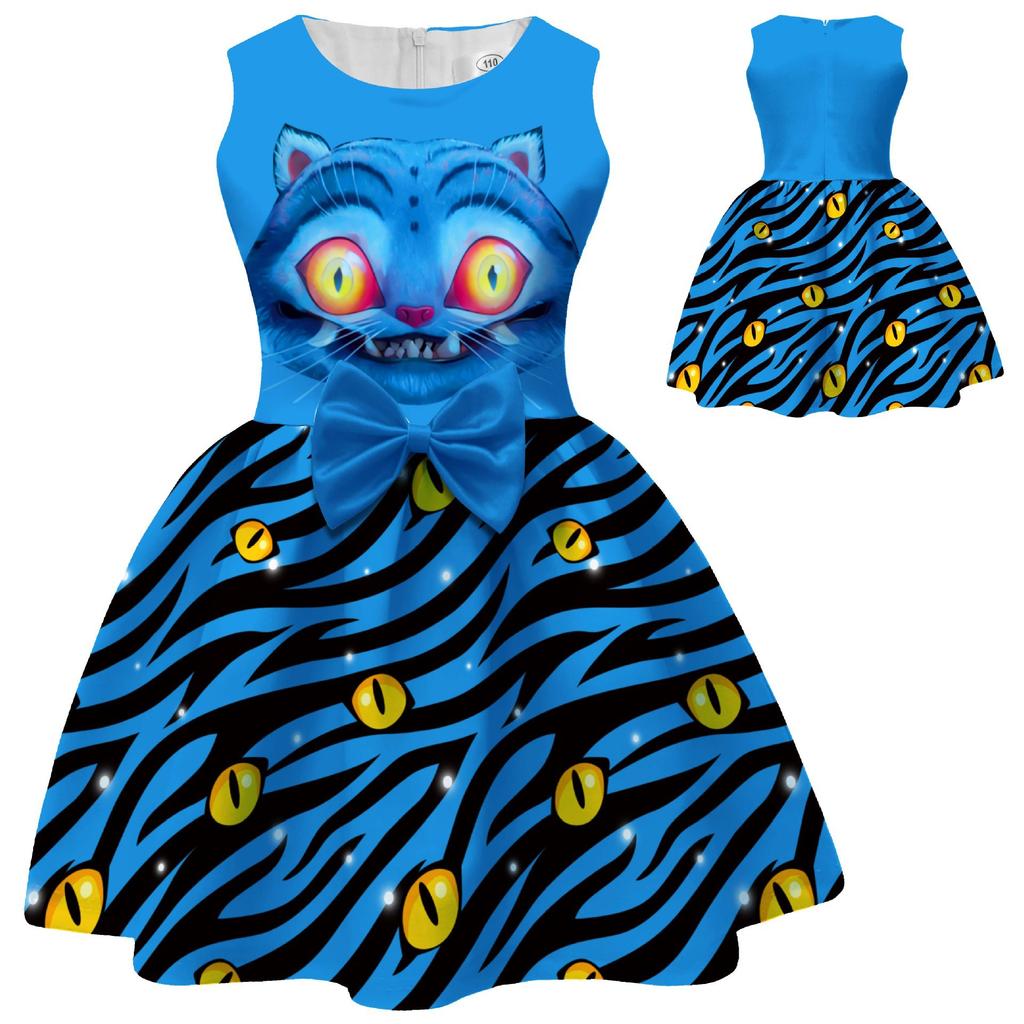 Girls Sleeveless Dress Witch Hunting Girls Group Full Print Galaxy Music Note Skirt with Big Bow Kids Princess Party Birthday Casual Sundress Little