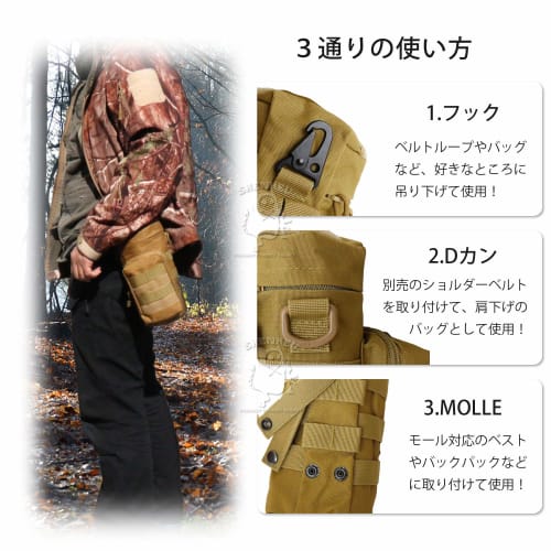 SHENKEL MOLLE Kettle Bag Bottle Pouch for Water Bottles (Black) Camouflage Outdoor