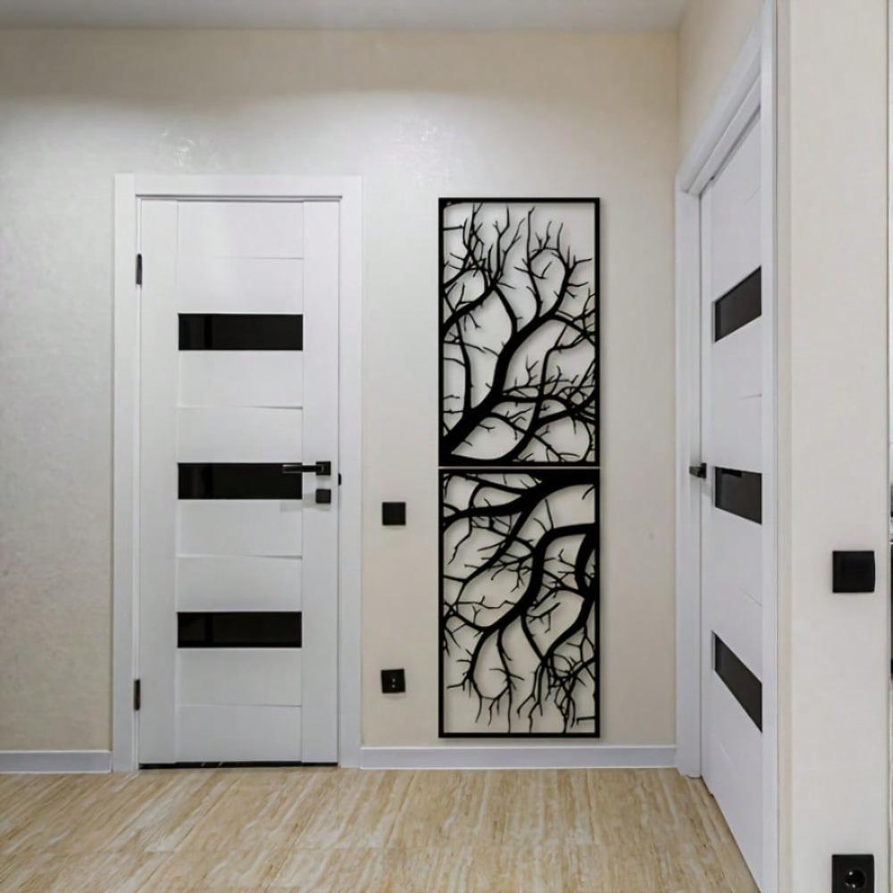 2PCS Metal Tree Wall Art Set Vertical Iron Sculpture Indoor Outdoor Decor Living Room Bedroom Christmas Thanksgiving Gift