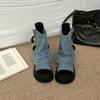Design denim rivet open-toe cool boots new thick-soled trouser tube boots thin boots women's shoes