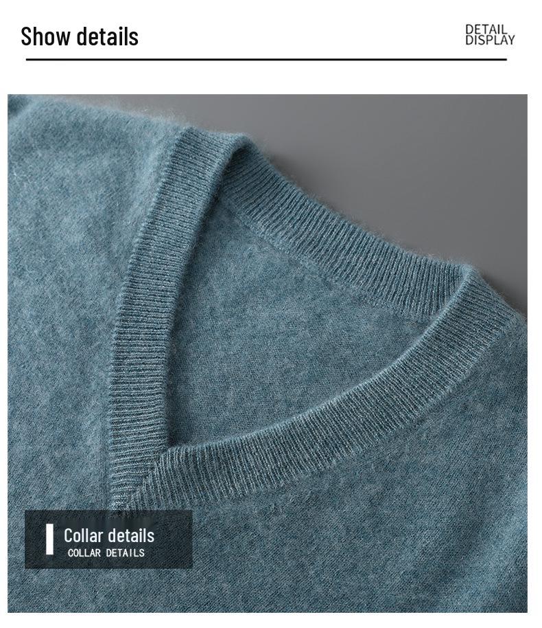 Men’s Pure Wool V-neck Pullover - Casual Loose Knitwear for Autumn/Winter