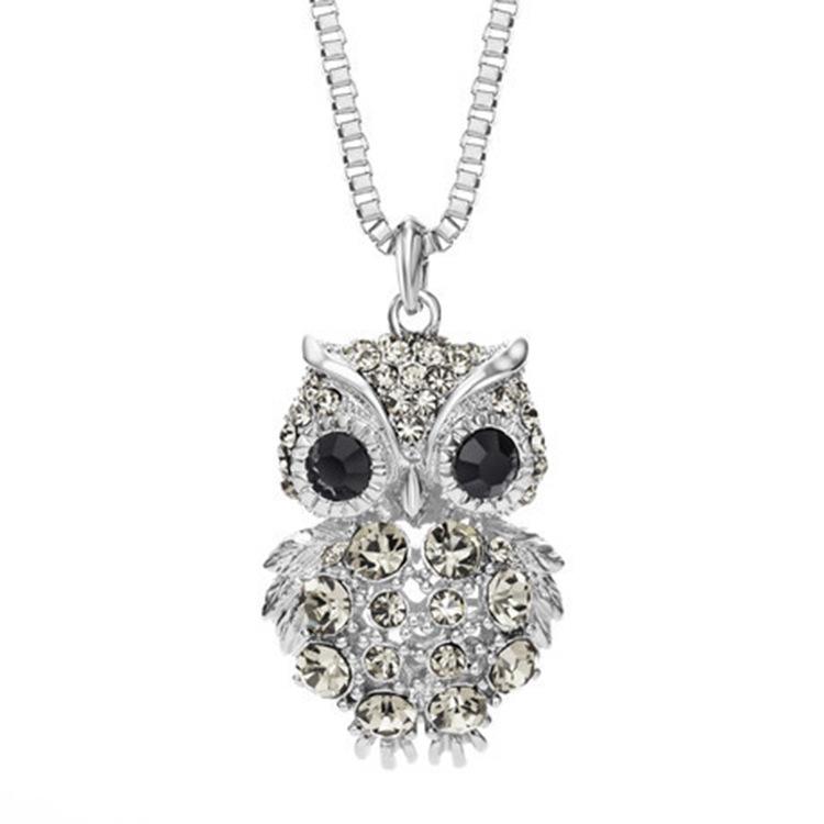 Rhinestone Owl Sweater Chain Long Necklace for Women Vintage Animal Pendant Jewelry