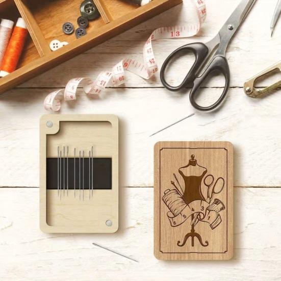 Sewing Needle Storage Box Wooden Magnetic Needle Holder Case with Lid Craft Supplies Storage Organizer Gift for Sewers