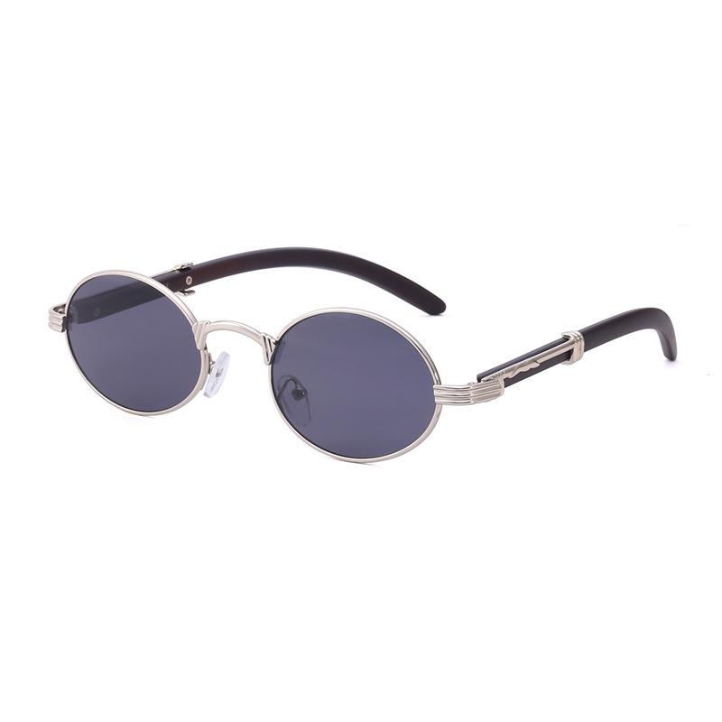 Retro Small Frame Glasses Women'S Imitation Wood Grain Oval Frame Sunglasses Men'S Trend Anti-High Beam Sunglasses