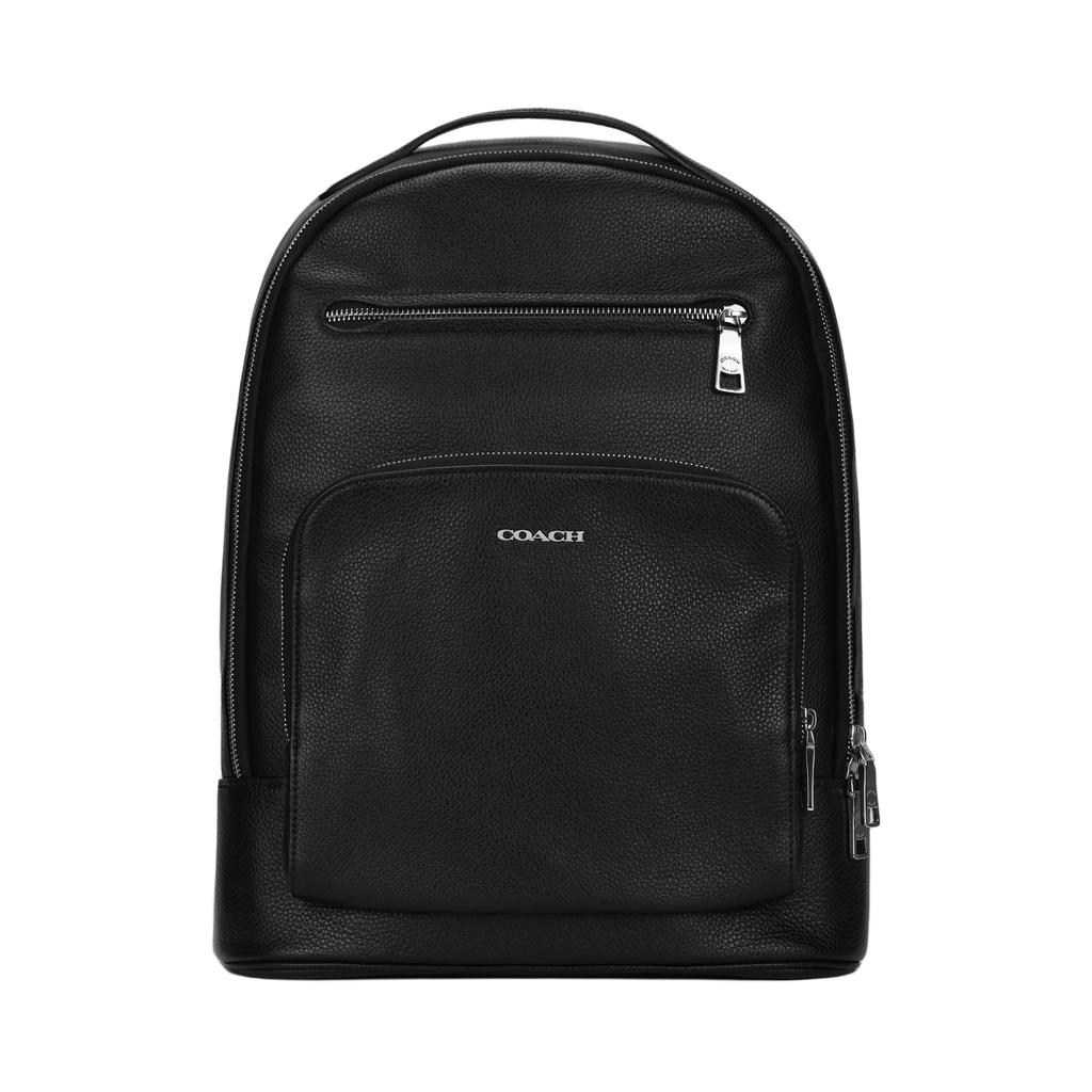 Coach Ethan 32 Letter Logo Silver Hardware Refined Pebble Leather Backpack Large Men backpack Black CZ391-SVBK