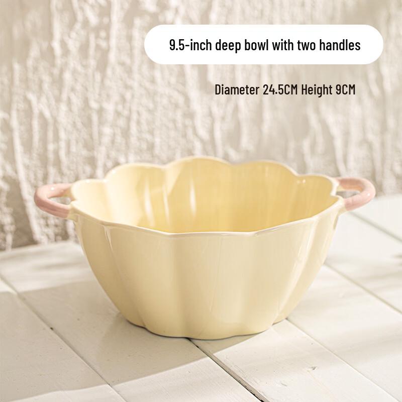 Huazao Baijia WZ Underglaze Ceramic Double-Handled Deep Bowl