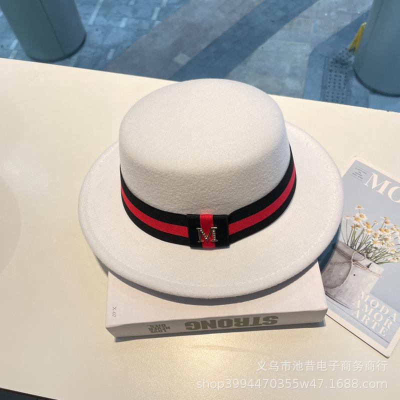 European and American Casual Fashion Autumn and Winter Top Hat Black and Red Accessories Classic Flat-top Felt Hat High-end Temperament Jazz Top Hat