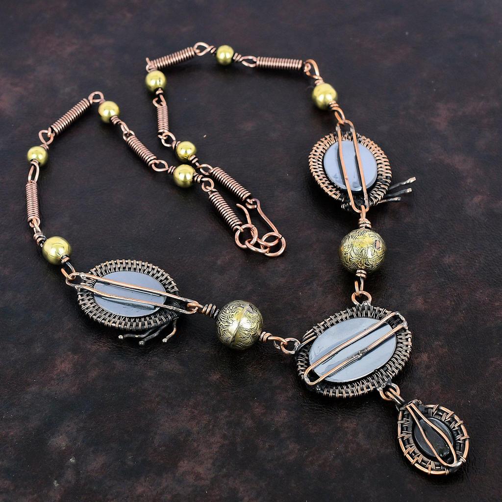 Shungite Necklace Copper Wire Wrapped Gemstone Necklace Adjustable Chain Necklace Handmade Necklace Copper Wire Wrap Jewelry Gifts For Wife