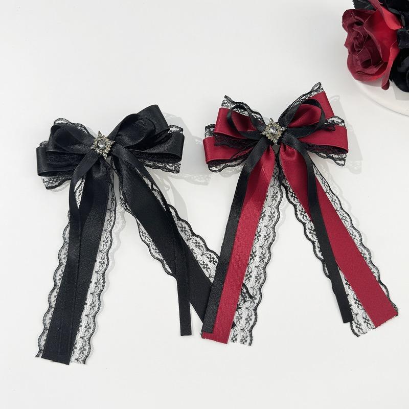1Pcs Dark Lace Bow Hair Accessories Red Black Cross Love Hair Clip Gothic Lolita Headwear Accessories Butterfly Hair Clip
