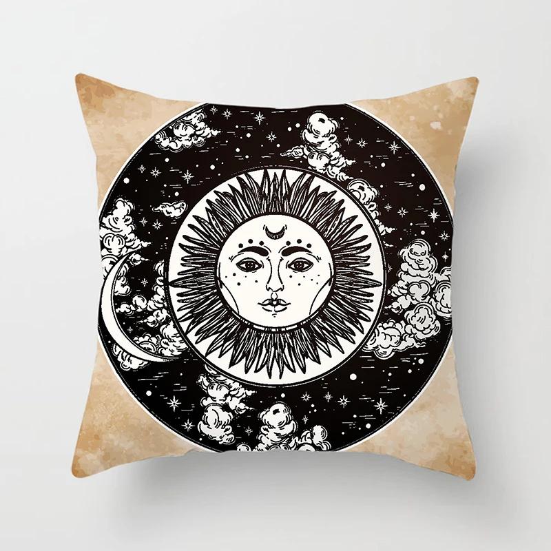 Home Decor Sun & Moon Themed Cosmic Throw Pillow Covers Pattern Cushion Cover Suitable For Sofa Bedroom Car Pillow Cover