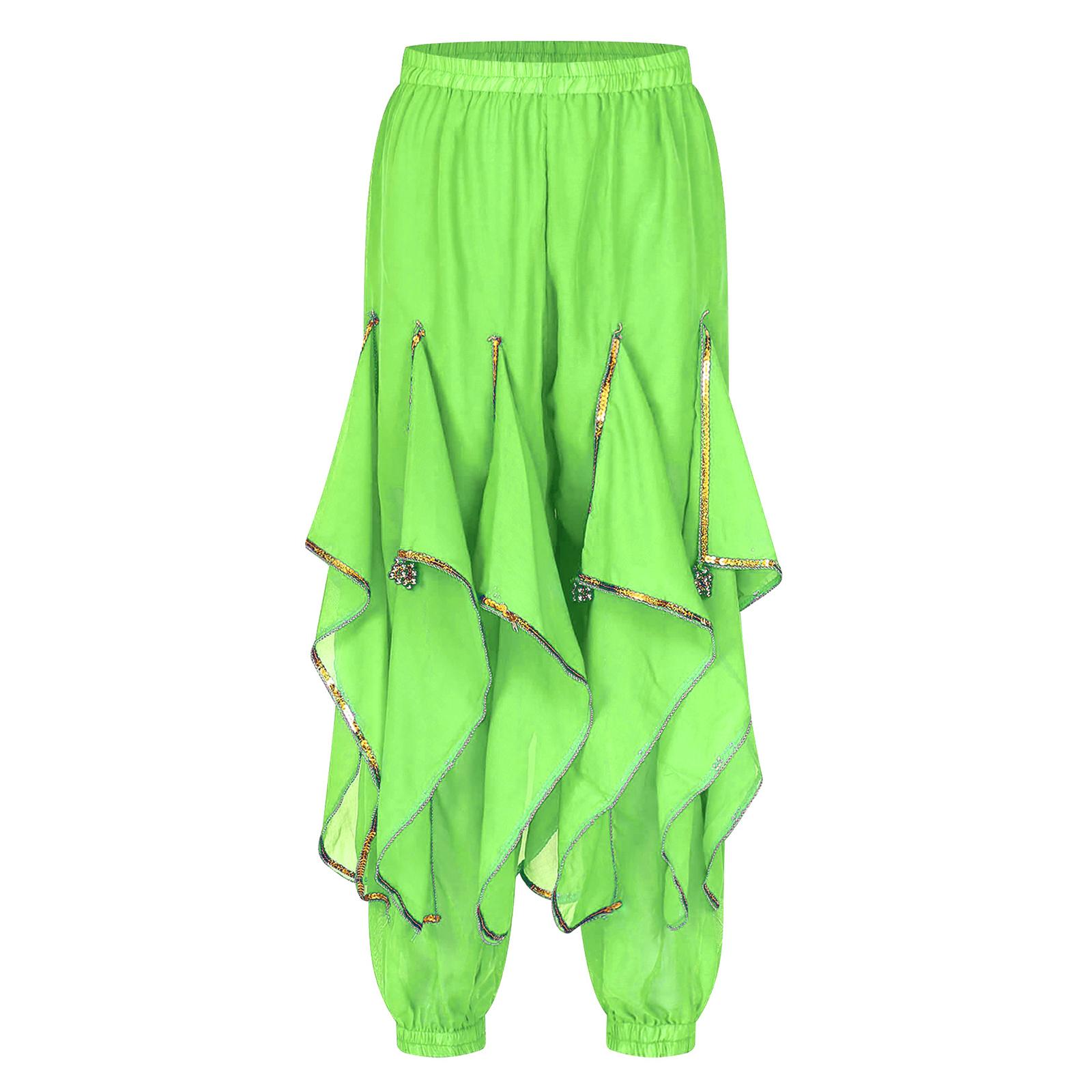 

Жіночі штани для танців з паєтками та бісером з еластичною талією для виступів з танцю живота, святкові вбрання для вечірок One Size світло-зелений колір
