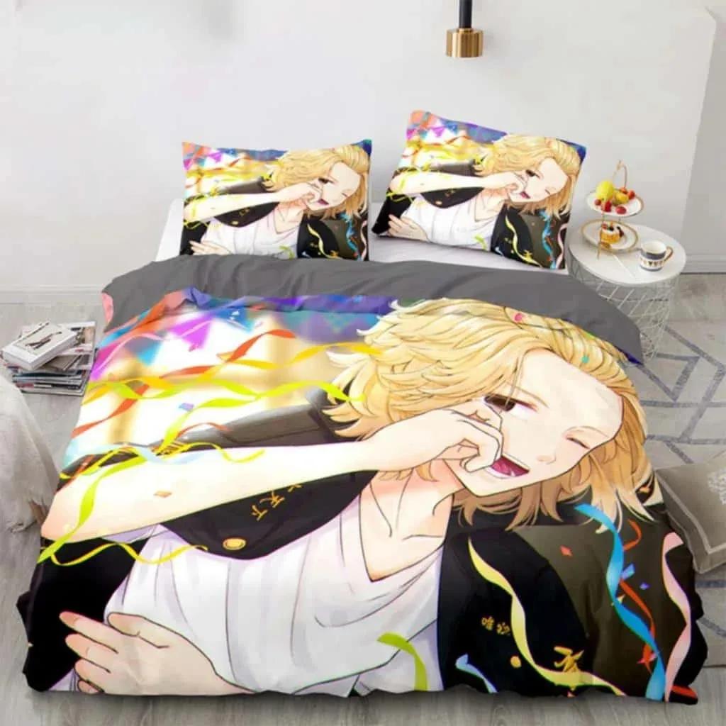 3D Anime Tokyo Revengers Bedding Set Polyester Double Single Full Size Anime Bed Set Adults Teens Bedroom Luxury Duvet Cover Set