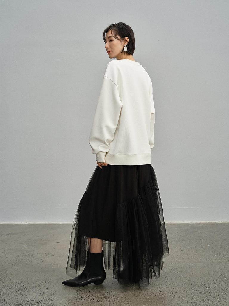 Spring 2026 Elegant Flowing Gauze A-line Midi Skirt - Lightweight, Dark, and Comfortable (81155)