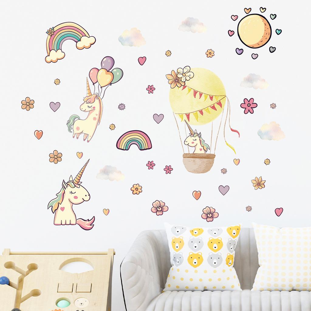 Unicorn Hot Air Balloon Self-adhesive Wall Sticker for Kindergarten Children's Room Decoration Wall Sticker