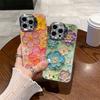 Applicable iPhone15promax Holder, Mobile Phone Case, Apple 14Pro Blue Rhinestone 13 Oil Painting Flower 16pm