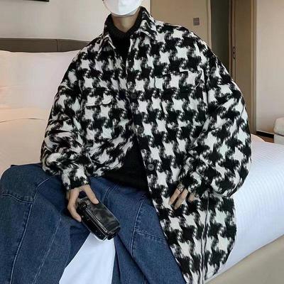 Houndstooth Wool Men's Coat: Trendy Korean Style Autumn/Spring 2021 Loose Fit