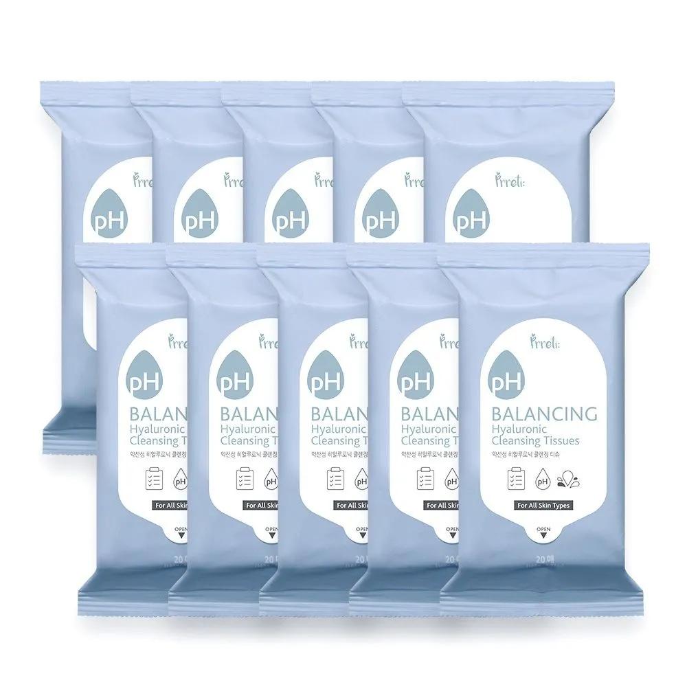 [200 Sheets] Mildly Acidic Hyaluronic Cleansing Tissues 20 Sheets x 10 Packs
