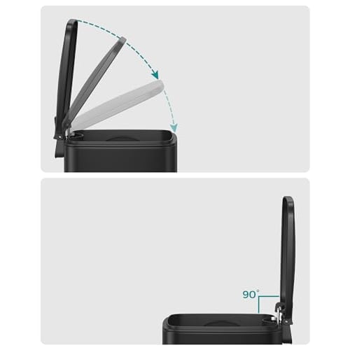 SONGMICS 8L Small Pedal-Operated Toilet Bin for Small Spaces, Soft-Close Lid, Steel, Black, LTB591B0802