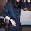 Office Lady Solid Color Blouse Fashion Single-breasted All-match Spring Autumn Stand Collar Women's Korean Long Sleeve Shirt New