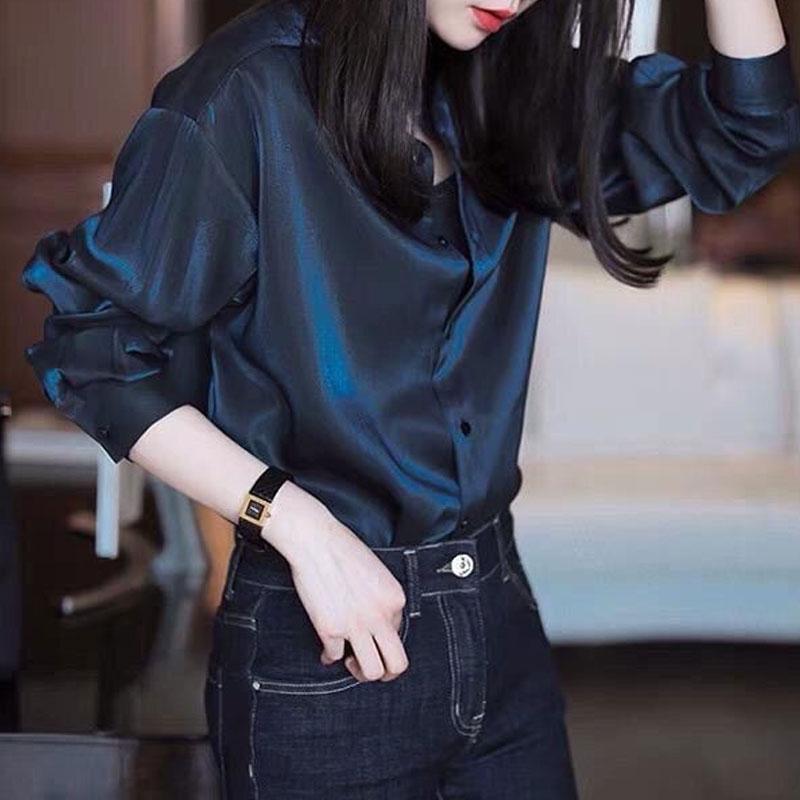 Office Lady Solid Color Blouse Fashion Single-breasted All-match Spring Autumn Stand Collar Women's Korean Long Sleeve Shirt New