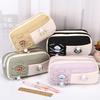 Simple Large Capacity Student Pencil Case Multi-Layer Flip Style Cute Pencil Pouch Ins Canvas Gel Pen Organizer Kids