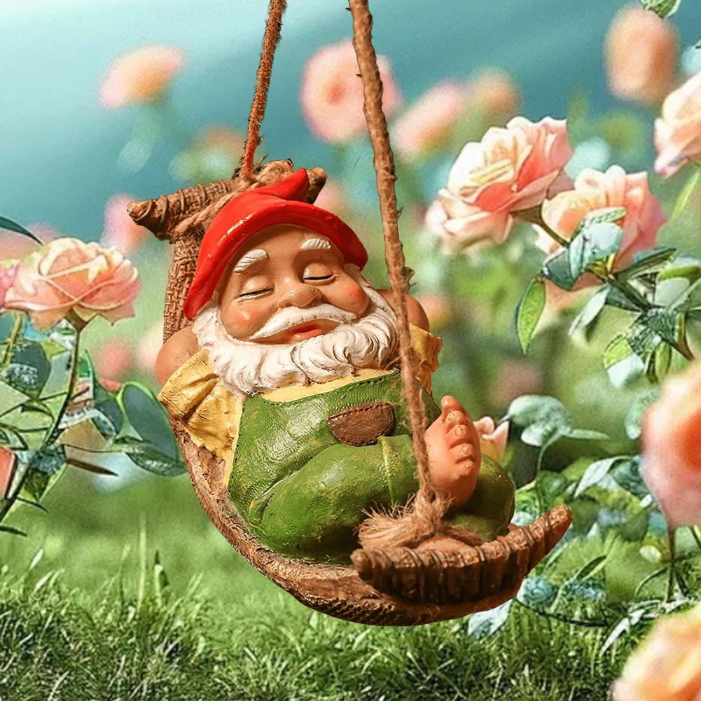 Funny Garden Gnomes Outdoor Hanging Statue Resin Tree Ornaments Garden Sculptures for Lawn Patio Yard Tree Decorations