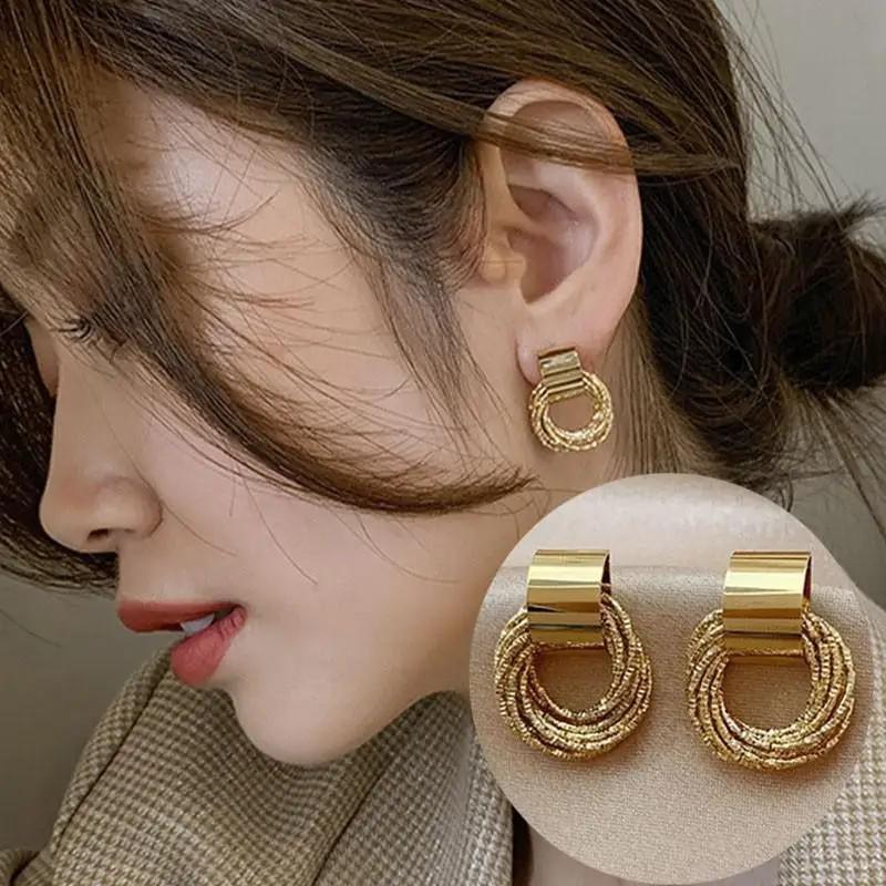 Fashion Vintage Gold U Earrings For Women Metal Earing Jewelry Trending New Korean Silver Oval Hoop Earrings